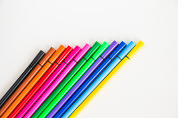 Colorful markets gradient on the white background, markers for painting and drawing