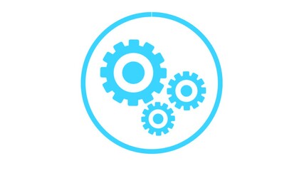 Loading progress bar with gears. Rotating gears on a white background. Flat animation with alpha channel.