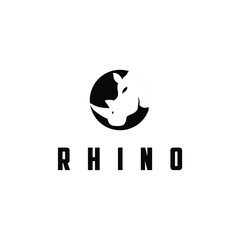 Illustration silhouette rhinoceros head wild animals logo design vector