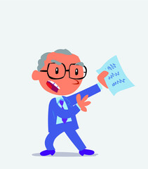 cartoon character of businessman arguing effusively with document in hand.