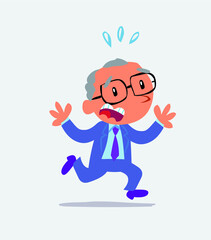 artoon character of businessman runs away in terror