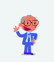  cartoon character of businessman waving happily