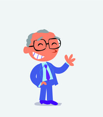 cartoon character of businessman waving informally while smiling