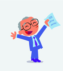very happy cartoon character of businessman with a document in hand