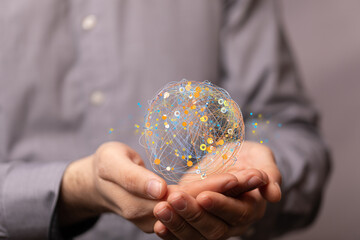Businessman using data network with his fingers.