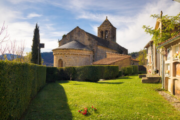 View from the apse of the 12th century Romanesque church of Saint Feliu of Rocabruna, Baget,...