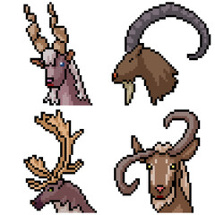 pixel art set isolated horned mammal