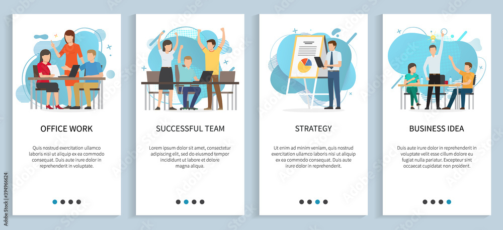 Poster working task vector, office work people thinking on business idea and solution for problem, startup 