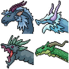 pixel art set isolated dragon portrait