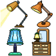 pixel art set isolated lamp furniture