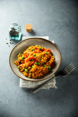Vegetarian paella with capsicum and green pea