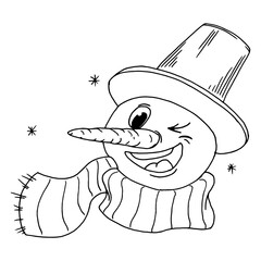 Snowman. Vector illustration of a merry snowman for Christmas. Hand drawn funny snowman.