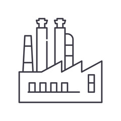 Factory concept icon, linear isolated illustration, thin line vector, web design sign, outline concept symbol with editable stroke on white background.