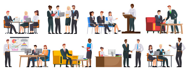 Office staff, work and communication. Head and subordinates. Various workers, managers team. Top managers employees of different levels. Office workers. Co-workers. Colleagues discuss project teamwork