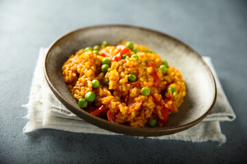 Vegetarian paella with capsicum and green pea