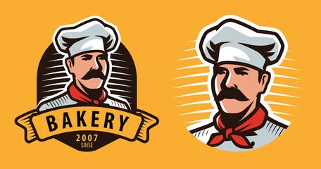 Chef symbol or label. Food concept vector illustration