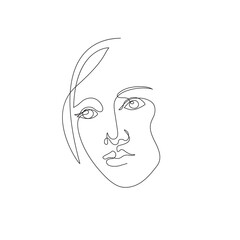 Female face drawn in one line. Continuous line.