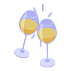 White wine glass cheers icon. Isometric of white wine glass cheers vector icon for web design isolated on white background