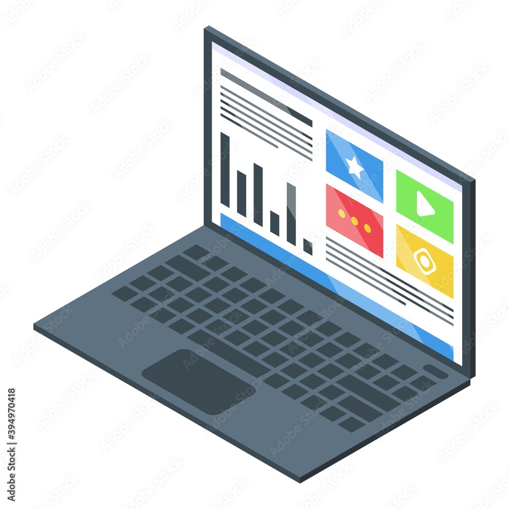 Poster laptop report chart icon. isometric of laptop report chart vector icon for web design isolated on wh