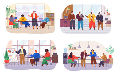 Fototapeta premium Office staff, work and communication. Head and subordinates. Various workers, managers team. Top managers employees of different levels. Office workers. Co-workers. Colleagues discuss project teamwork