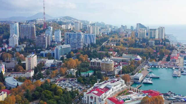 Aerial view of the city of Sochi during sunny autumn day. Russia
