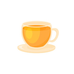 Glass cup of hot tea isolated on white background. Tasty herbal drink. Cartoon flat design. Vector illustration.