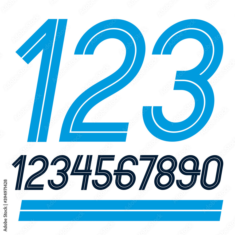 Poster set of vector thin rounded numerals made with white lines, can be used as business logo design eleme
