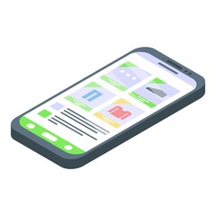 Smartphone online shopping icon. Isometric of smartphone online shopping vector icon for web design isolated on white background