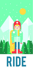 Vector pattern for your phone case with nice girl snowboarder (flat design)