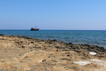 black ship on the Mediterranean sea Cyprus