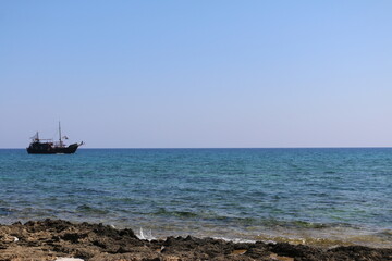 black ship on the Mediterranean sea Cyprus