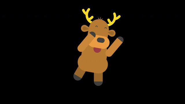 Reindeer dancing hands up. Dub Movement. Alpha channel