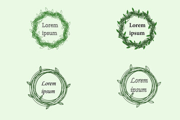 Round hand drawn wreaths . Set of clip art vector bouquets. Romantic wreath with copyspace for your text.