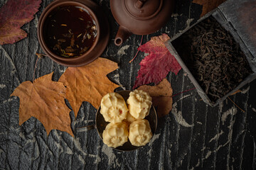 Tea ceremony. Abstract background in the kitchen