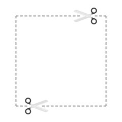 Scissors with cut lines isolated on white background. Coupon borders template. Vector illustration EPS 10.