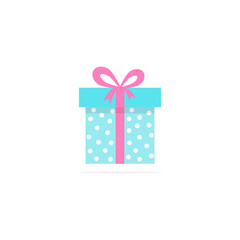 Gift box icon. Holiday concept with cute colorful present box. Vector illustration isolated on white.