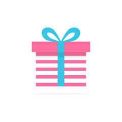 Gift box icon. Holiday concept with cute colorful present box. Vector illustration isolated on white.