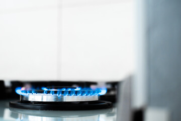 kitchen gas cooker with burning fire propane gas