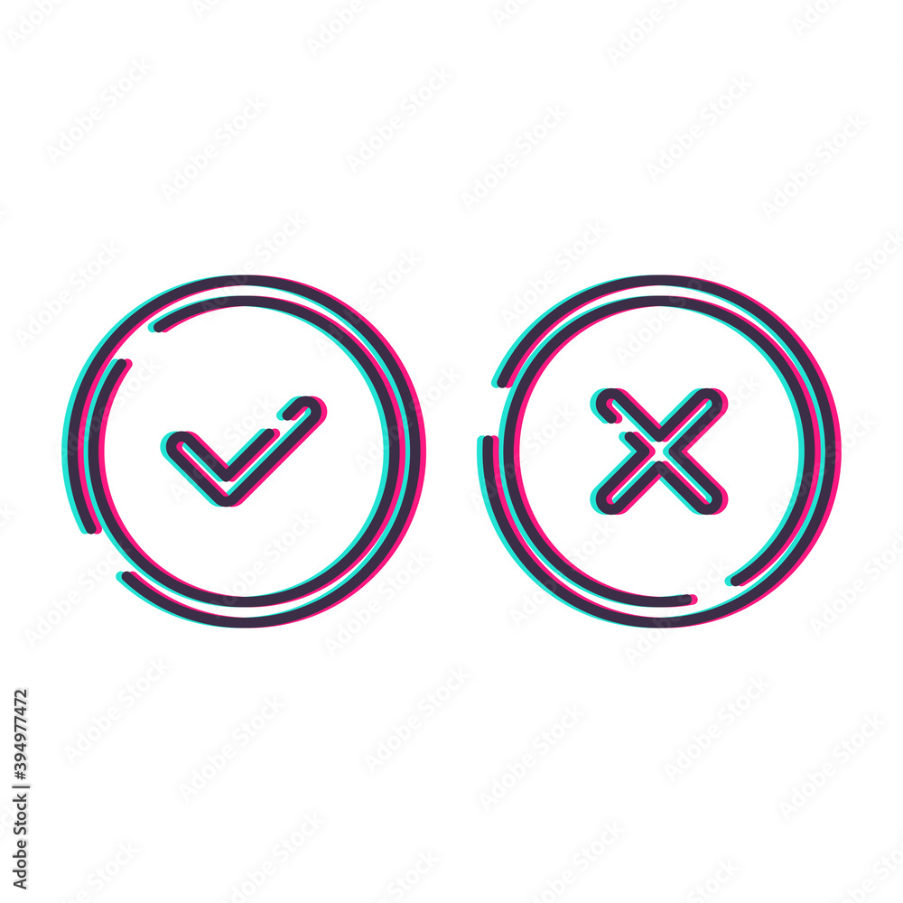 Aufkleber thin line check mark icons set isolated on white background. tick and cross checkmarks buttons in fl