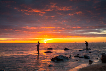 Amazing landscape of the beach at Orlowo cliff at sunrise, Gdynia. Poland