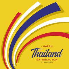 Happy Thailand national Day , 5 december with lettering and abstract line curve thai national flag on yellow background illustration vector design