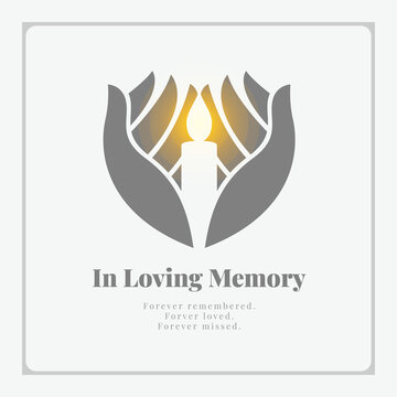 Praying Hands Holding light Candle sign and in loving memory letter vector design