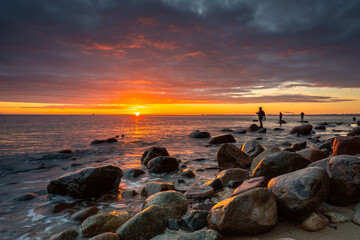 Amazing landscape of the beach at Orlowo cliff at sunrise, Gdynia. Poland