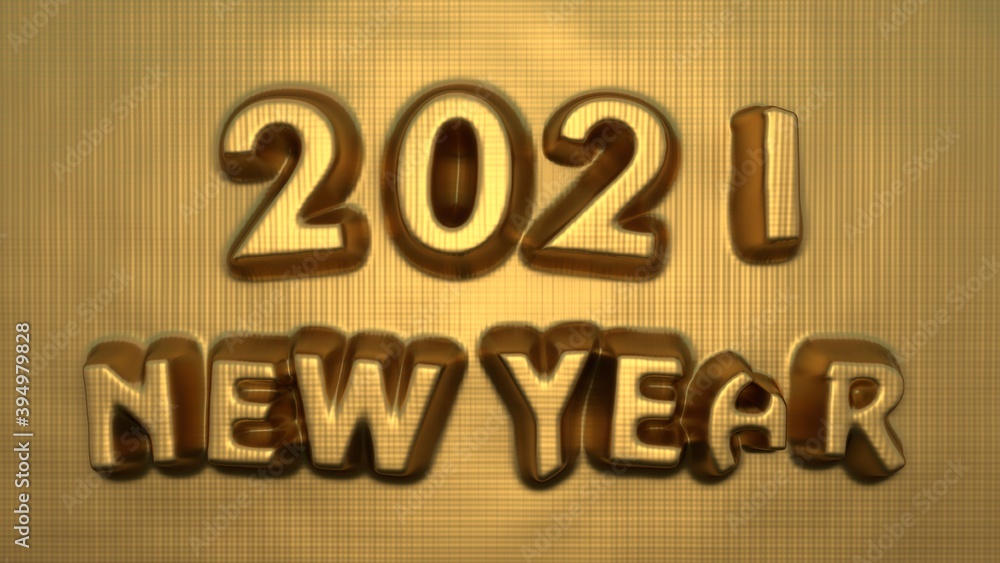 Poster 3d rendering of a golden background with the text 2021 new year. the idea of well-being and financia