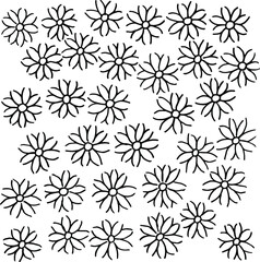 Simple line drawings of flowers. A pattern of flowers.