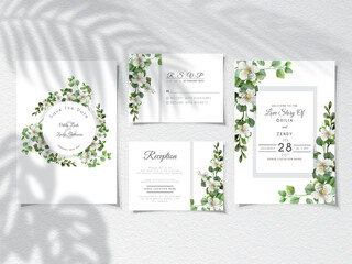 wedding invitation card with beautiful floral watercolor
