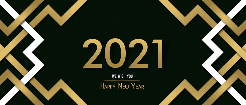 Happy New Year 2021 gold art deco frame banner