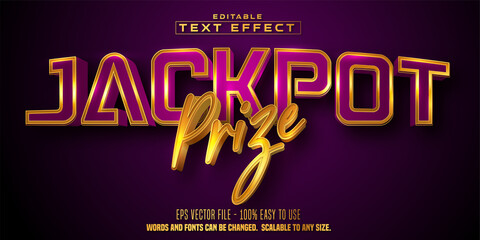 Jackpot prize text, golden color casino style editable text effect