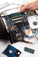 Computer repair concept Close-up view.Hardware.