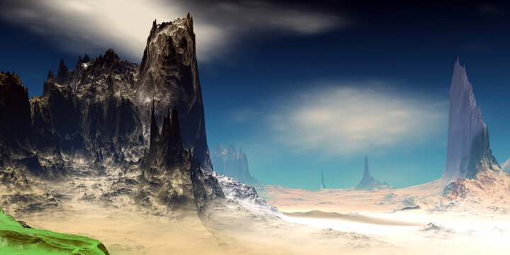 Alien Planet. Mountain. 3D rendering